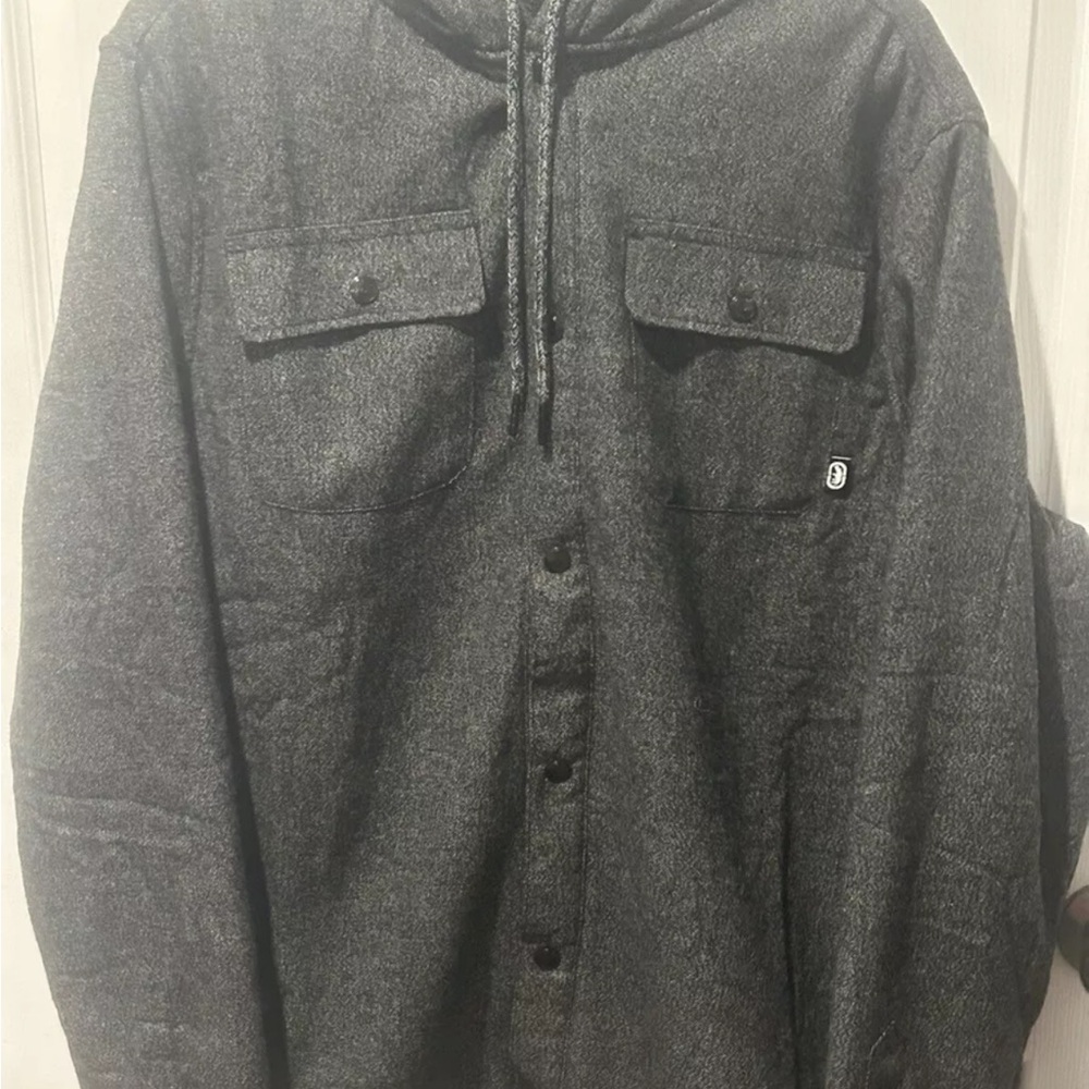 Ecko Unlimited Charcoal Lightweight Shirt Jacket Button-Up Style Sherpa Lined